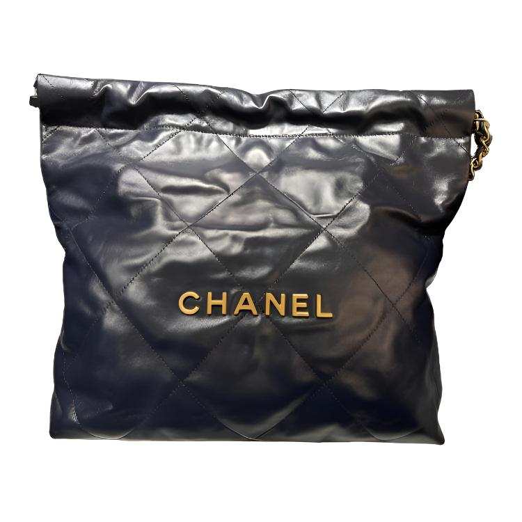 CHANEL 22Bag Shiny Calfskin Trash Bag, Shoulder Bag Small Women's Dark Blue