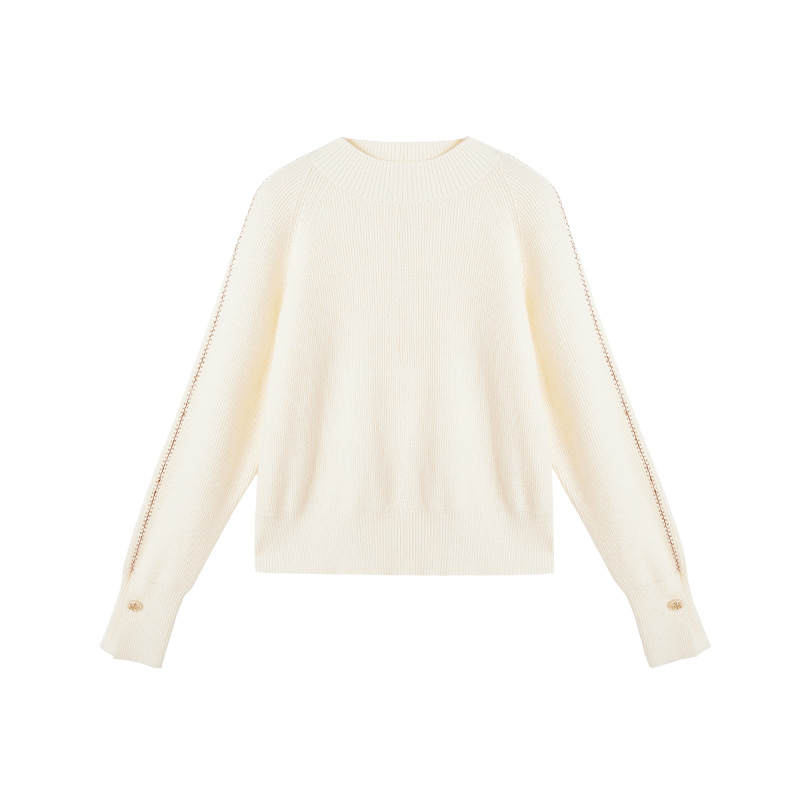 XIANGYING Sweaters Women's Heron White Crew Neck Moderate Base Layer