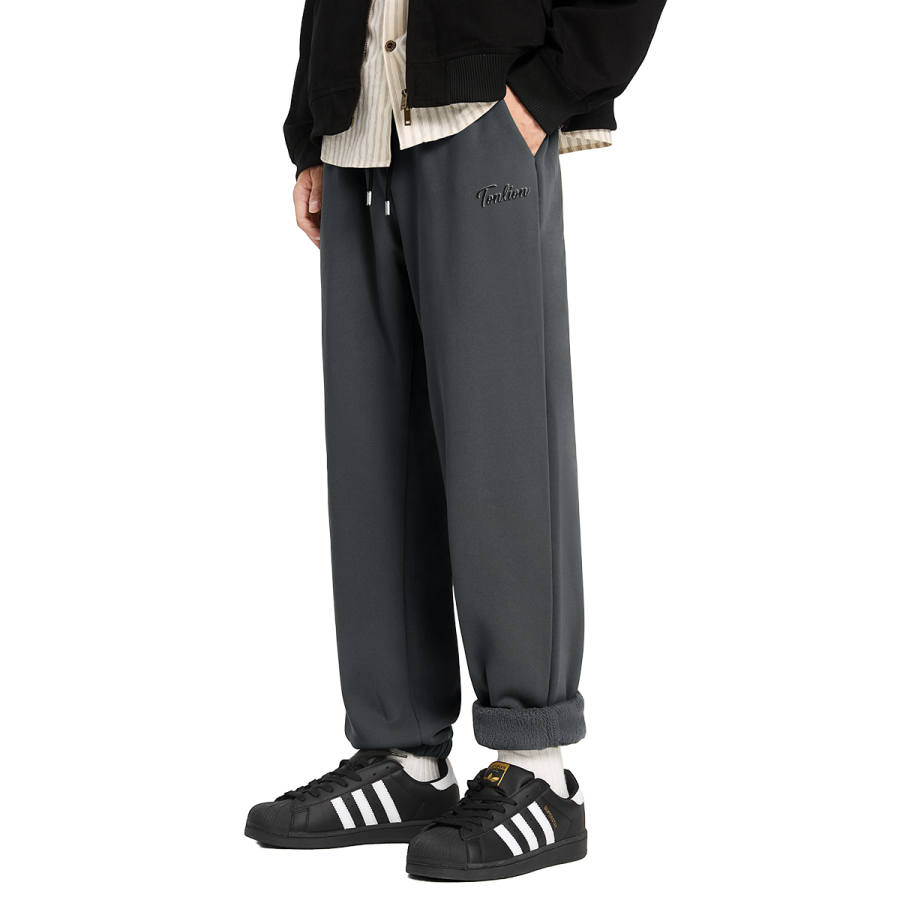 Tonlion Casual Pants Unisex Thickened And Fleece Lined Sweatpants