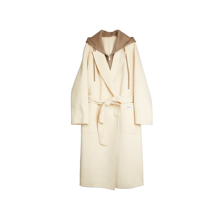 ELLE Coats Women's Ecru Hooded Moderate Straight Fit