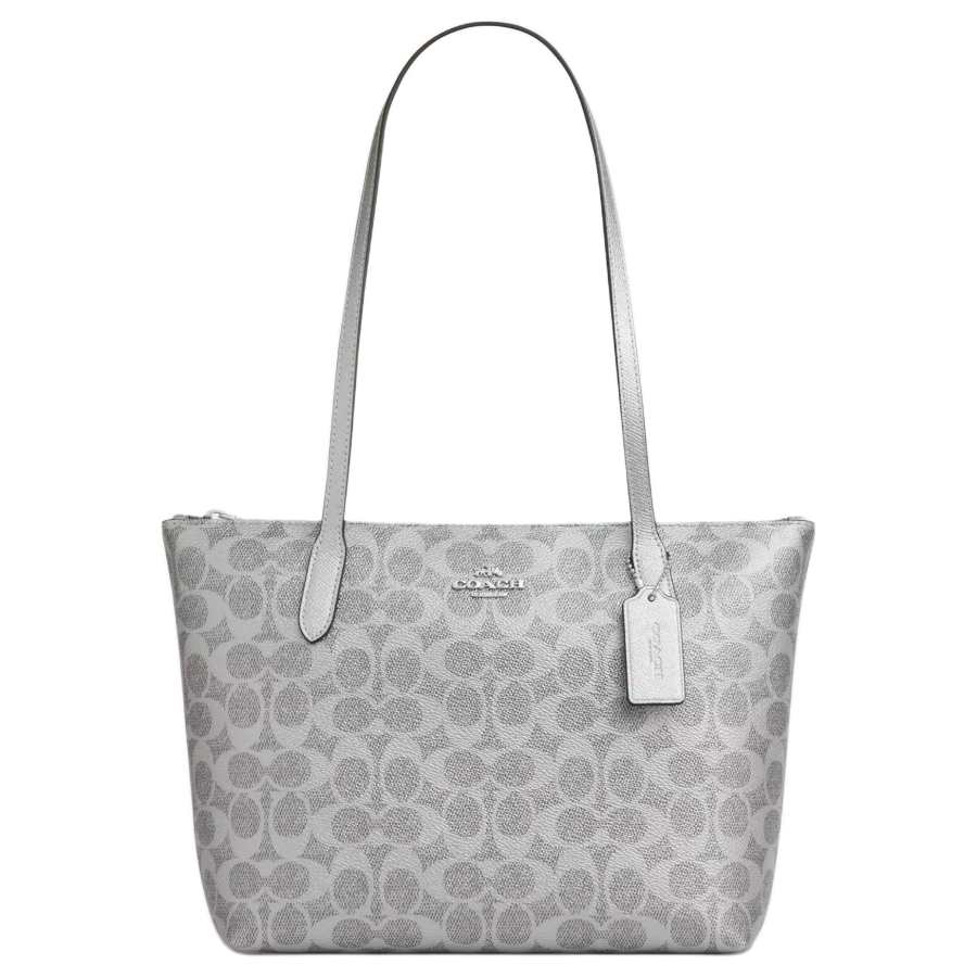 COACH Fiona Coated Canvas And Smooth Leather Tote Bag, Shoulder Bag Medium Women's Gray