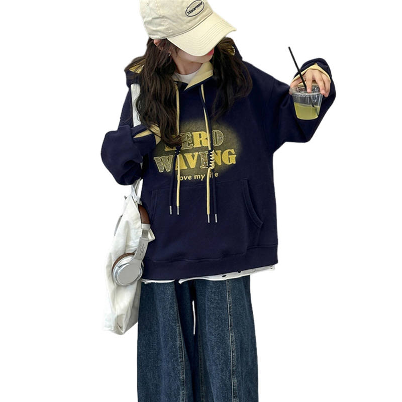 Lanza Casual Sweatshirt Winter Fleece Lined Thermal Hooded Letter Top Teenagers