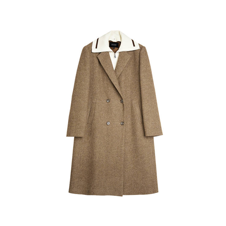 ELLE Coats Women's Khaki Lapel Moderate Straight Fit