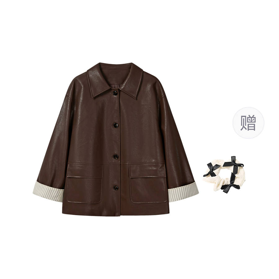 CPAURA Leather Jackets Women's Lapel Moderate Biker Jacket