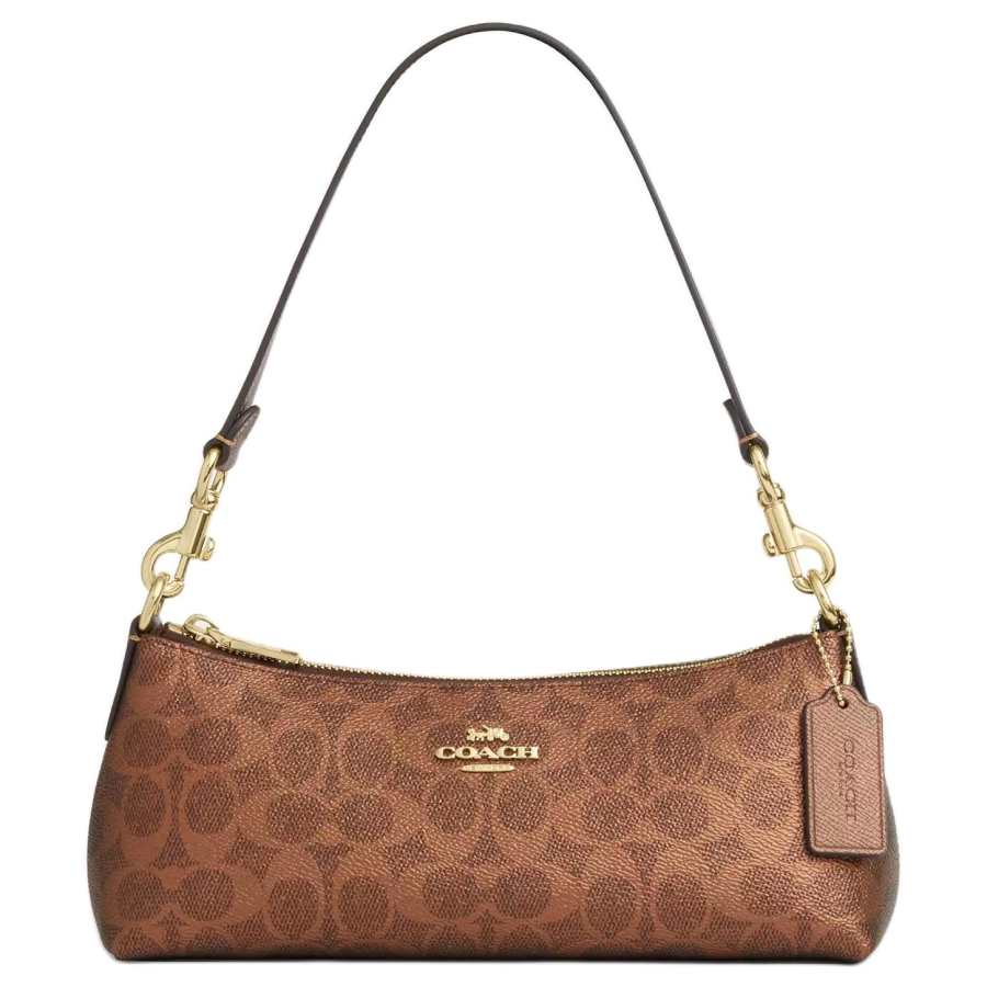 COACH CharlotteSignature Leather With Coated Canvas Crossbody Bag, Shoulder Bag Medium Women's Brown