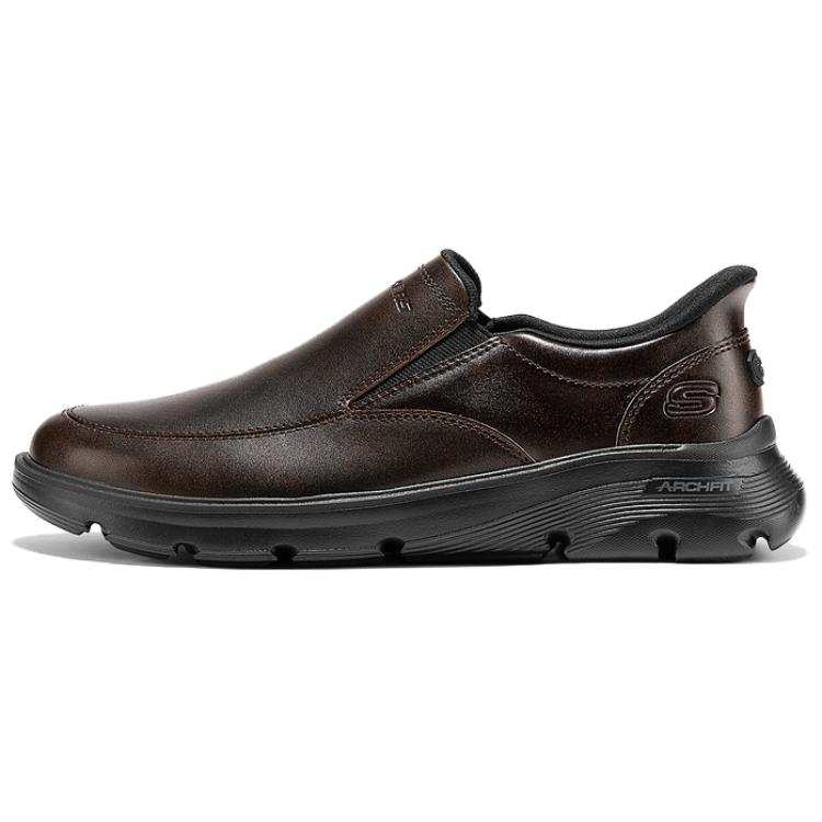 Skechers Casual Slip on Shoes Casual Leather Shoes Men's Dark Brown