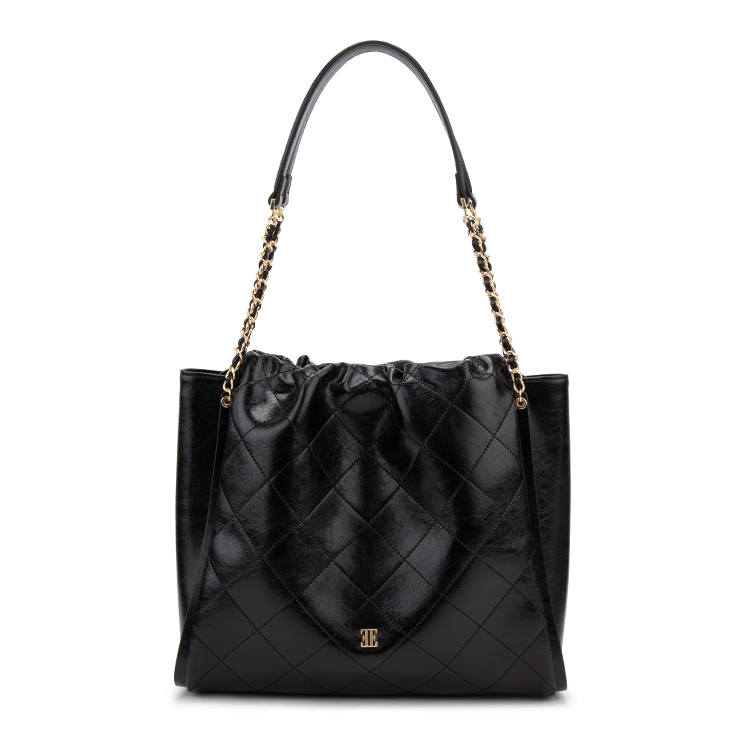 ELLE Cow Leather Shoulder Bag Regular Women's Black/Gray