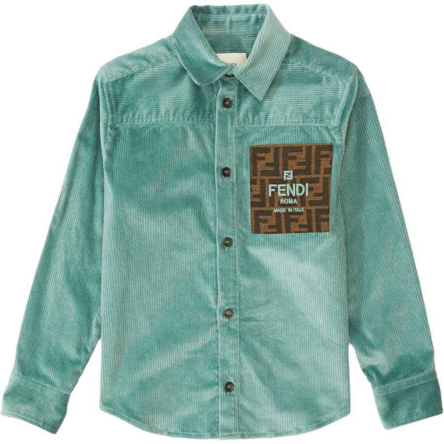 FENDI SS25 Brand Logo Shirt Autumn Summer Spring Kids' Green