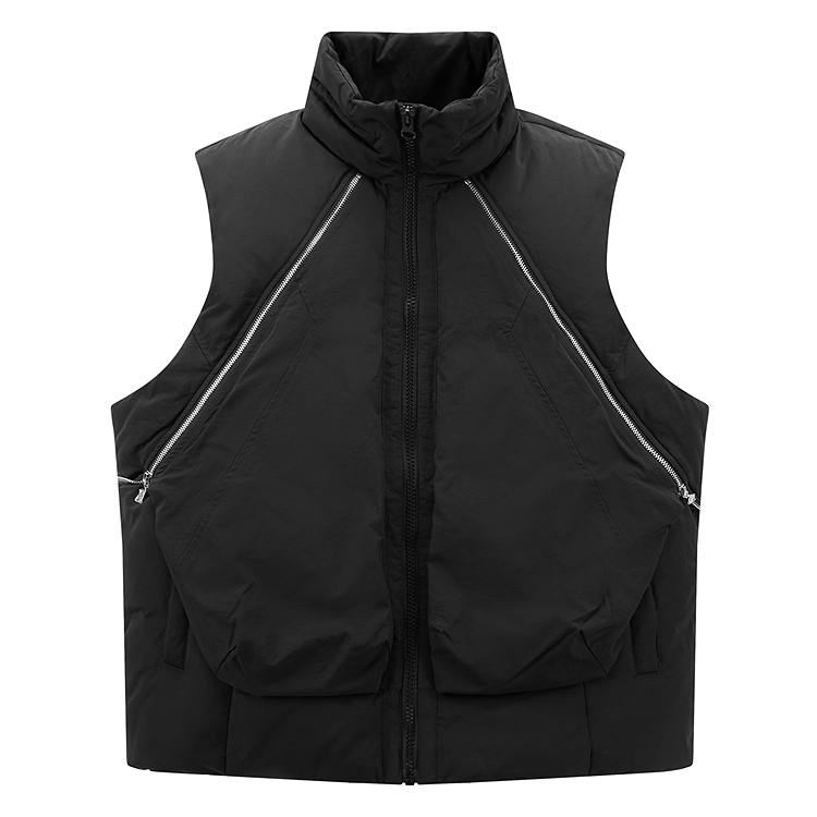 PEACEBIRD MEN Down Vests Men's Black 1 Stand Collar Moderate Other