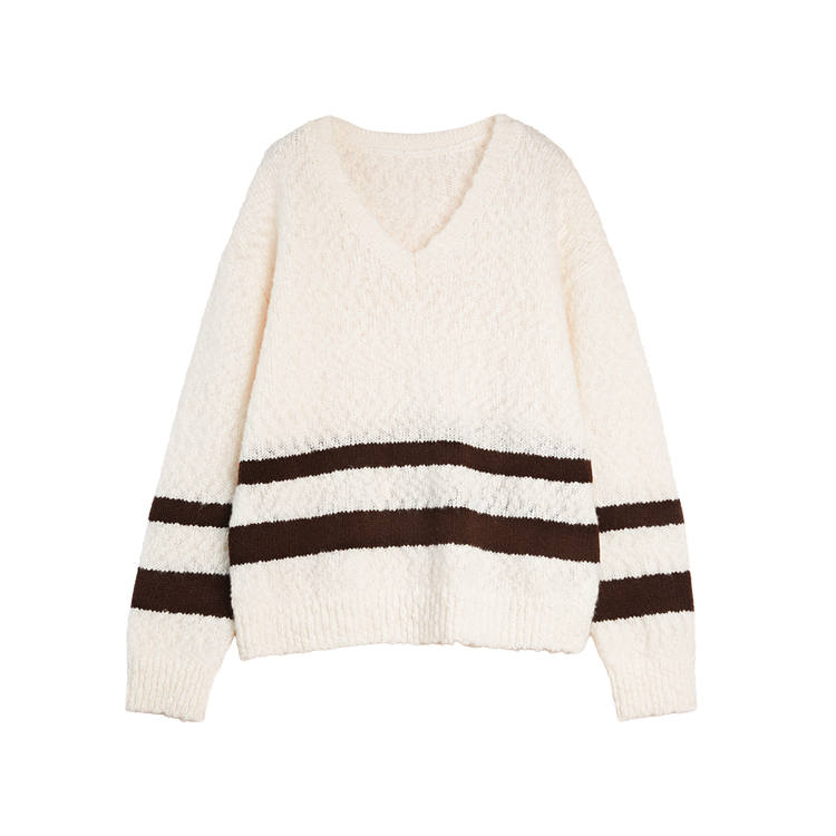 ELLE Sweaters Women's Ecru V Neck Thickened Other