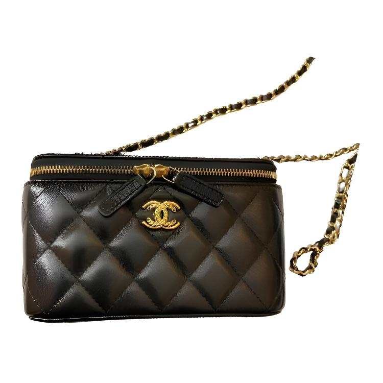 CHANEL Shiny Lambskin Shoulder Bag Women's Black