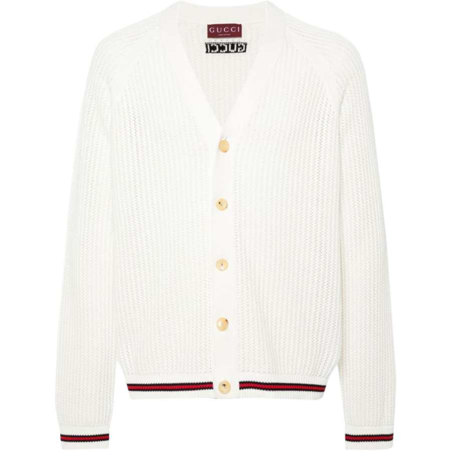 GUCCI Knitwear Men's White V Neck Moderate Cardigan