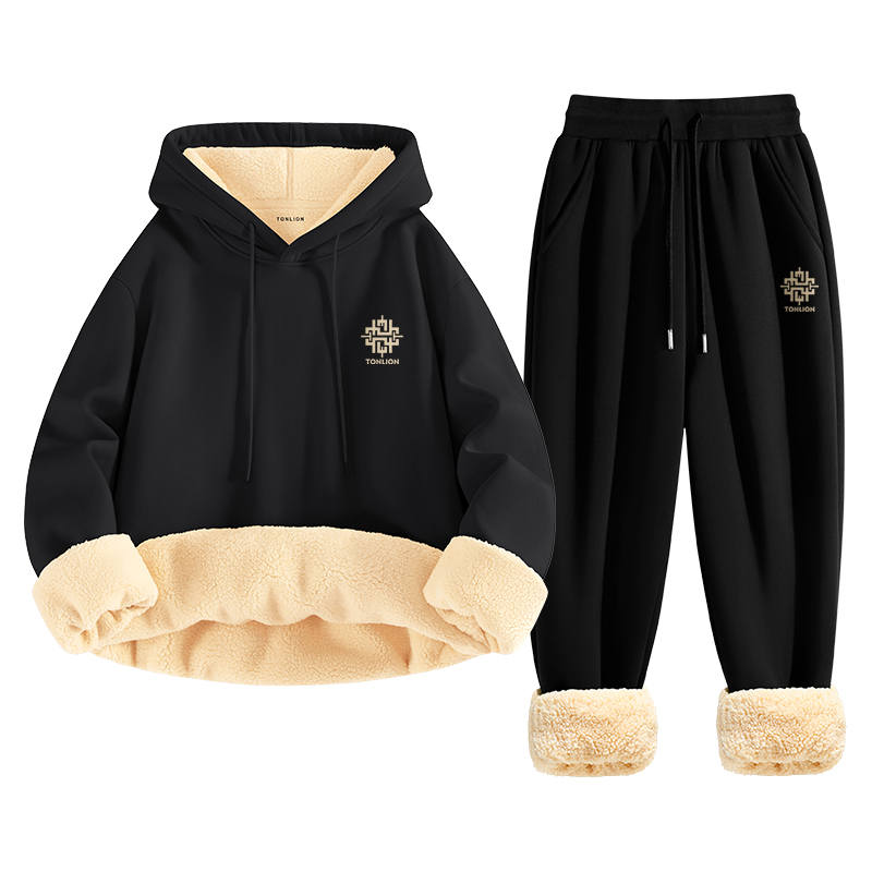 Tonlion Sweatshirt Sets Unisex Hooded Thickened
