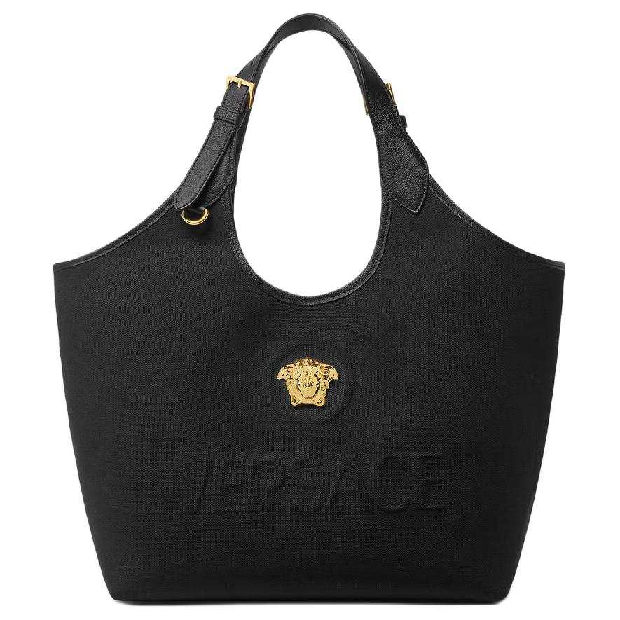 VERSACE La Medusa Cotton With Calfskin Tote Bag, Shopping Bag, Handbag Mini Women's Black