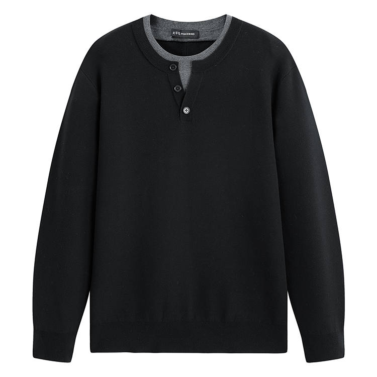 PEACEBIRD MEN Sweaters Men's Black 1 Henry Collar Moderate