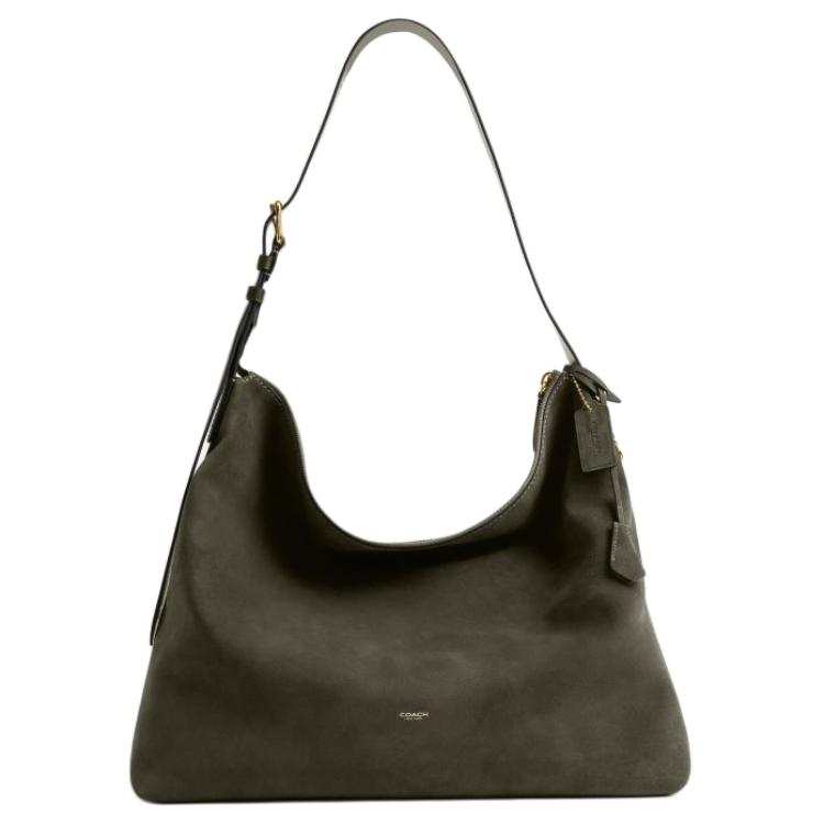 COACH Cow Leather Messenger Bag, Shoulder Bag Large Unisex Olive Green