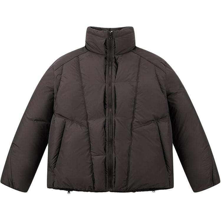 PEACEBIRD MEN Jackets Men's Dark Apricot & Dark Brown 1 Stand Collar Thickened Other