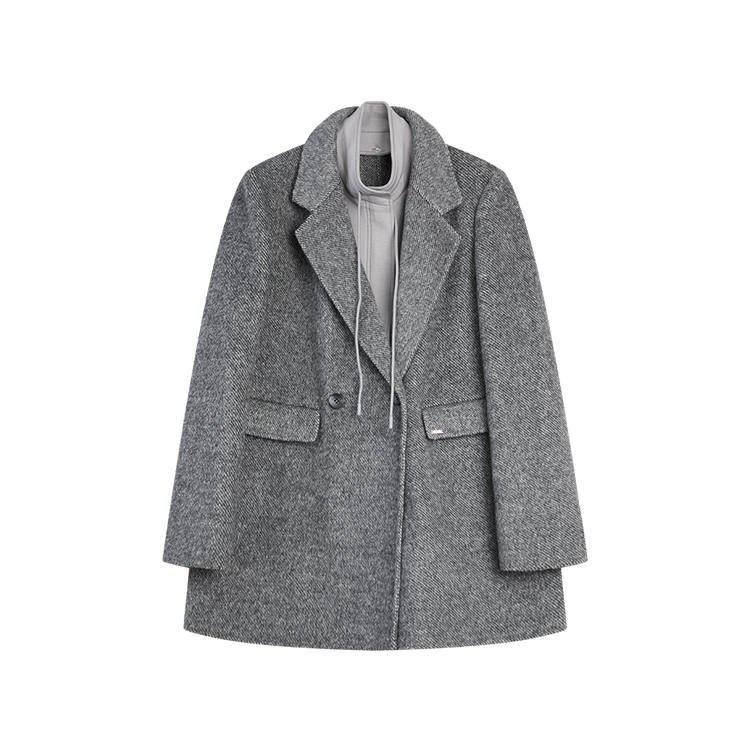 ELLE Coats Women's Medium Gray Stand Collar Moderate Straight Fit