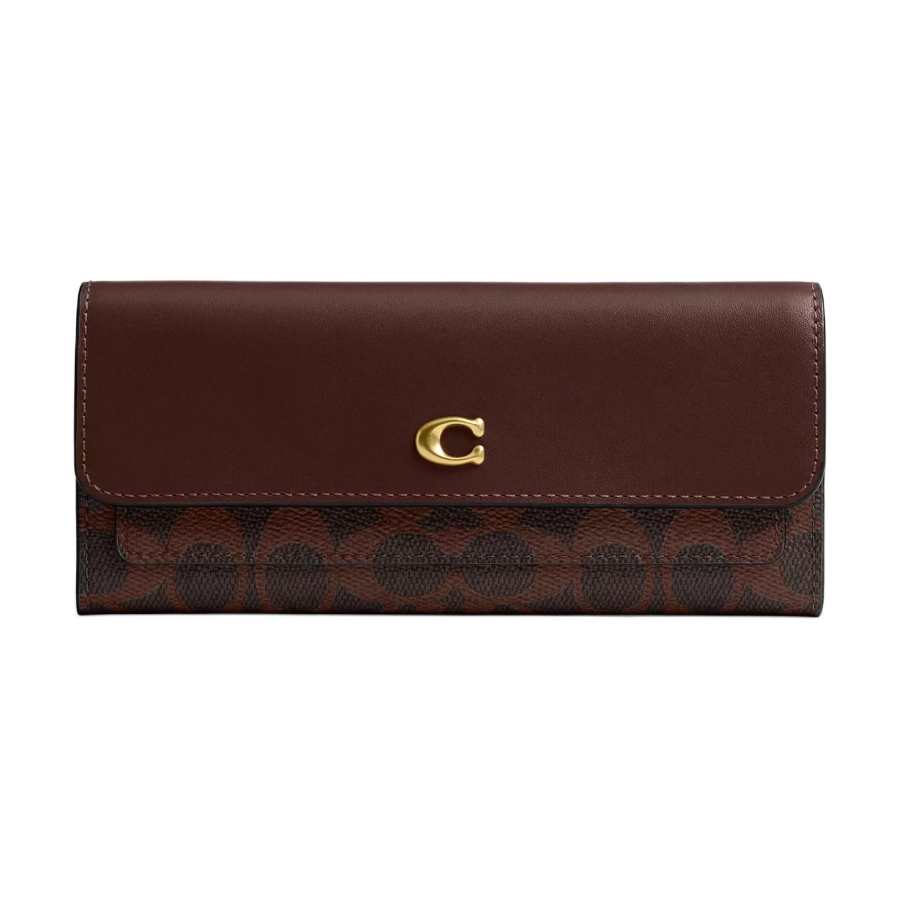 COACH Iconic Coated Canvas With Calfskin Wallet Regular Women's Brass Maple