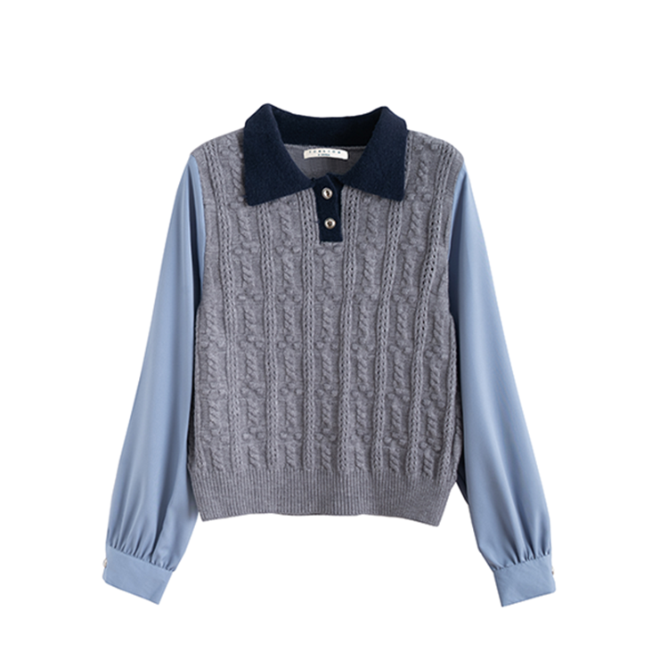 Tonlion Knitwear Women's Gray Tone Lapel Moderate