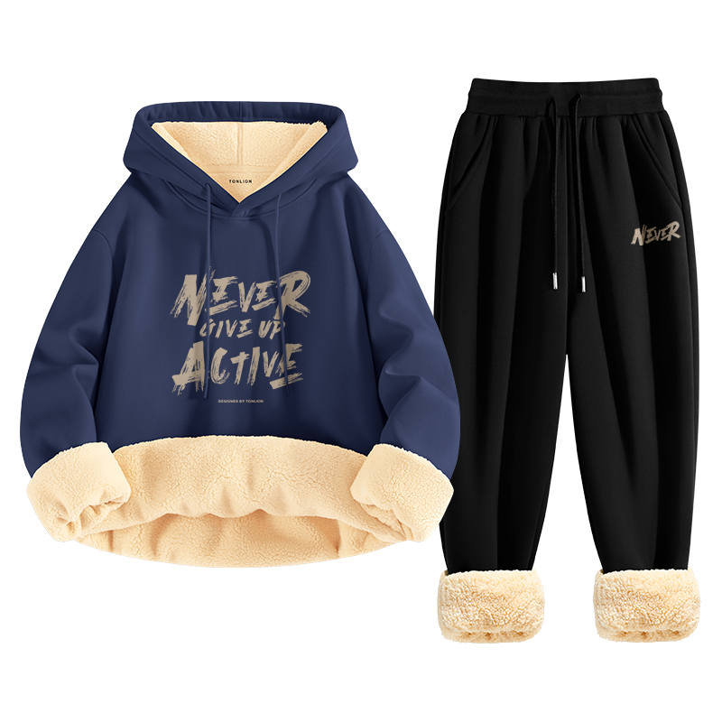 Tonlion Sweatshirt Sets Unisex Hooded Thickened
