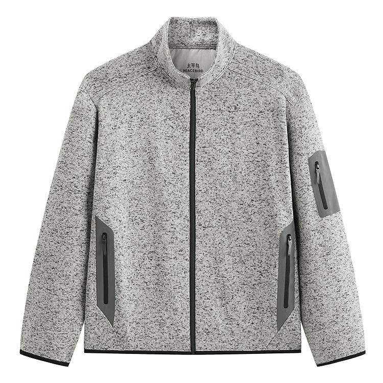 PEACEBIRD MEN Jackets Men's Slate Gray 1 Stand Collar Fleece Lined Other