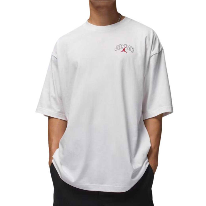 Jordan Jordan Brooklyn T Shirts Men's White/Black/Gym Red Crew Neck Moderate