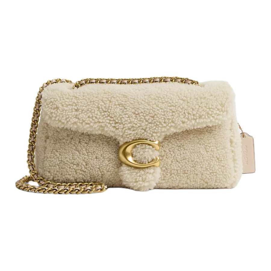COACH Tabby Shearling With Smooth Leather Crossbody Bag, Shoulder Bag Medium Women's Brass & Bronze