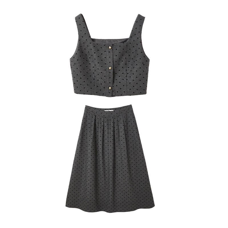 XIANGYING Two Piece Skirt Sets Women's Medium Gray Square Collar Moderate