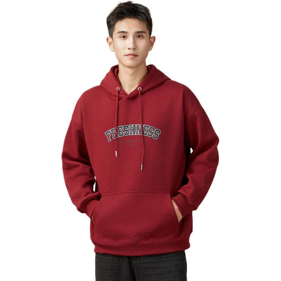 361° Life Collection Letter Hooded Soft Breathable Versatile Thickened And Fleece Lined Casual Sweatshirt Men's