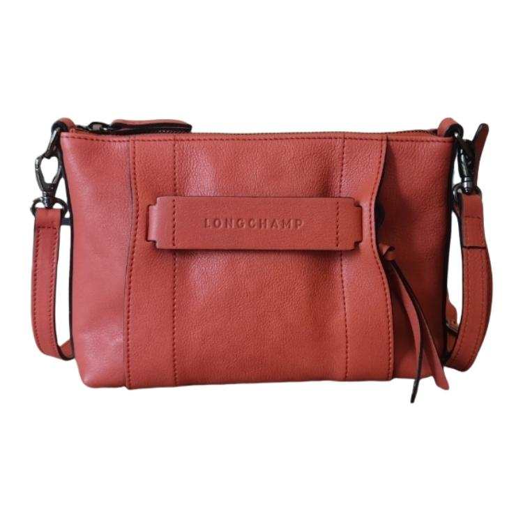 LONGCHAMP 3D Cow Leather Crossbody Bag, Shoulder Bag Small Women's Orange Red