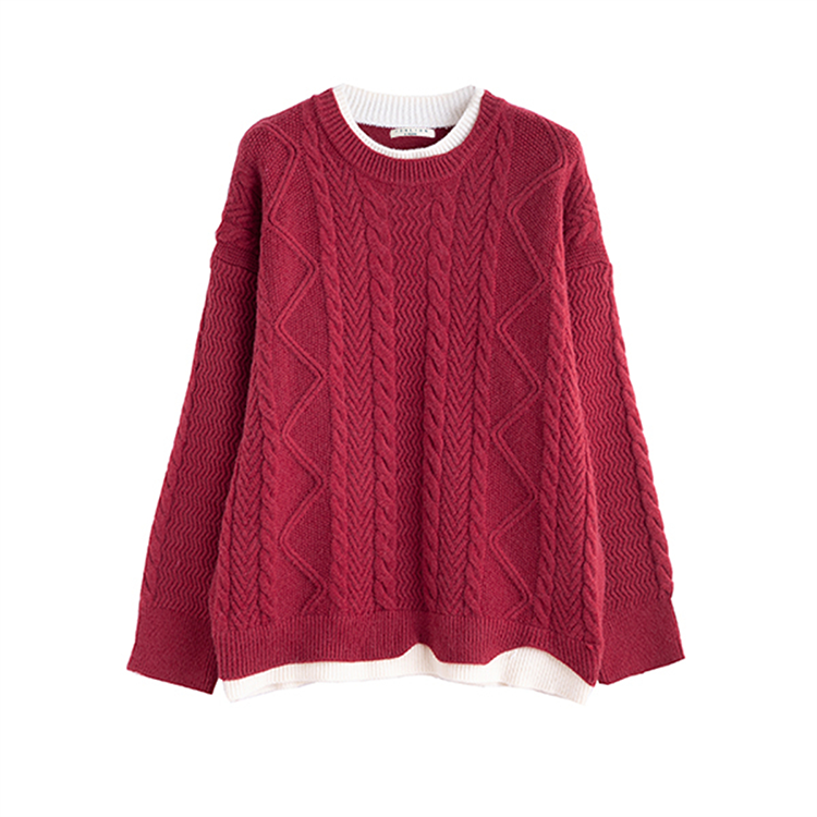 Tonlion Knitwear Women's Dark Red Crew Neck Moderate