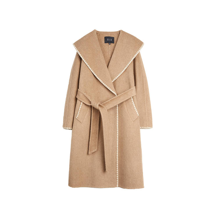 ELLE Coats Women's Khaki Lapel Moderate Straight Fit