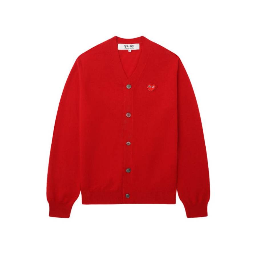 CDG Play Knitwear Unisex Red V Neck Moderate Straight Fit