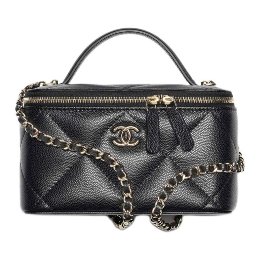 CHANEL Calfskin Makeup Bag Handbag Women's Black