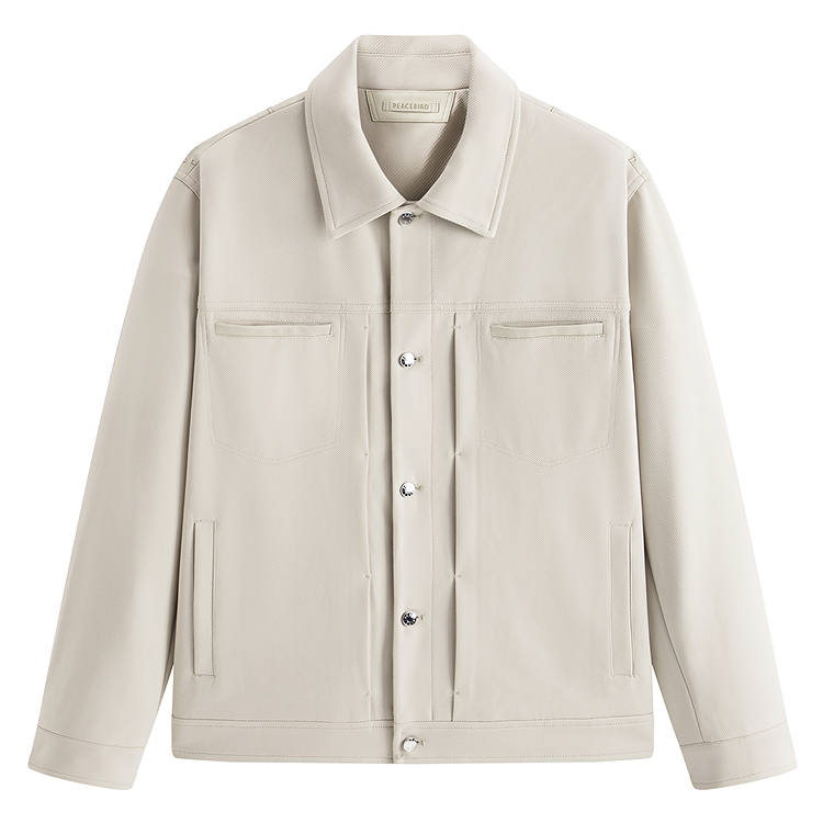 PEACEBIRD MEN Jackets Men's Soft Gray Beige 1 Lapel Moderate