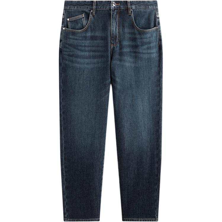 PEACEBIRD MEN Jeans Men's Denim Dark Blue 1 Thickened And Fleece Lined Straight Fit Pants