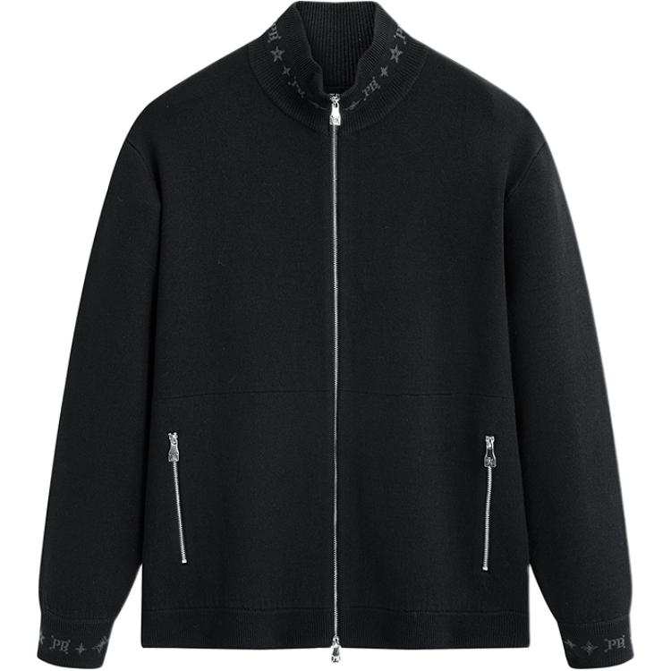 PEACEBIRD MEN Sweaters Men's Black 1 Crew Neck Moderate Cardigan