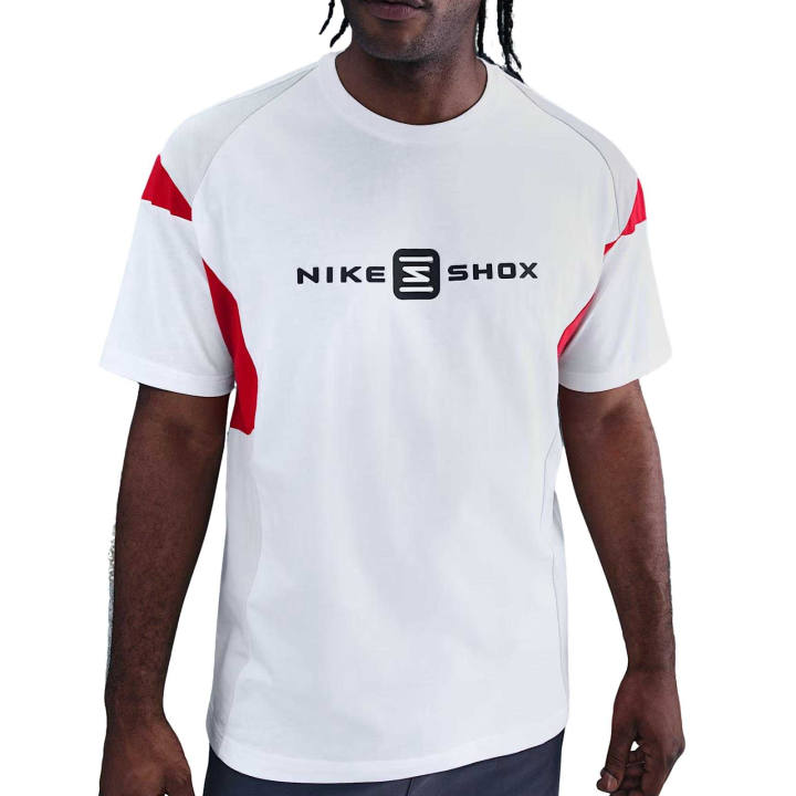Nike Nike Sportswear T Shirts Men's White/Dusty Gray/University Red Crew Neck