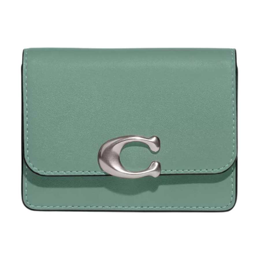 COACH Card Case Calfskin Wallet Women's Blue Crystal