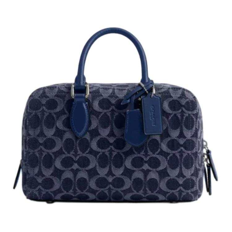 COACH Bowery Denim With Calfskin Shoulder Bag, Crossbody Bag, Handbag Medium Women's Dark Blue