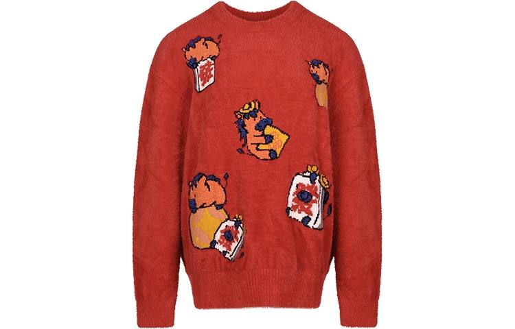 URBAN REVIVO Year Of The Horse Collection Knitwear Men's Red Crew Neck Moderate Other