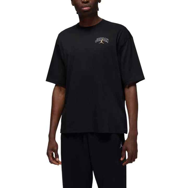 Jordan Jordan Brooklyn T Shirts Men's Black/White/Metal Gold Crew Neck Moderate