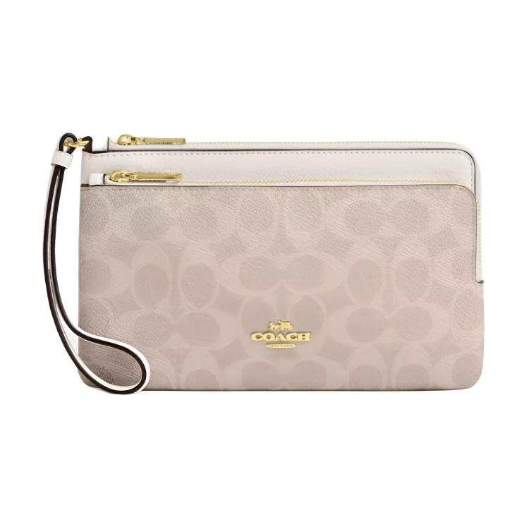COACH Signature Coated Canvas With Leather Wallet Women's Pink & White