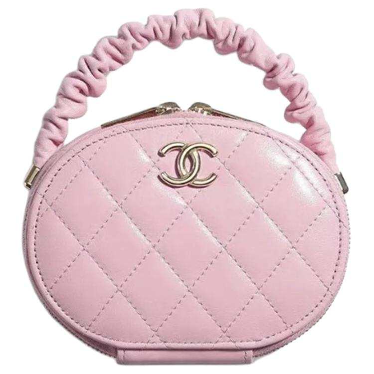 CHANEL Sheepskin Round Bag Makeup Bag Handbag Women's Pink