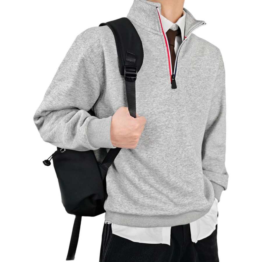 Hodo Thickened And Fleece Lined Half Zip Stand Collar Fall Winter Thermal Long Sleeved T Shirt Athleisure Base Layer
