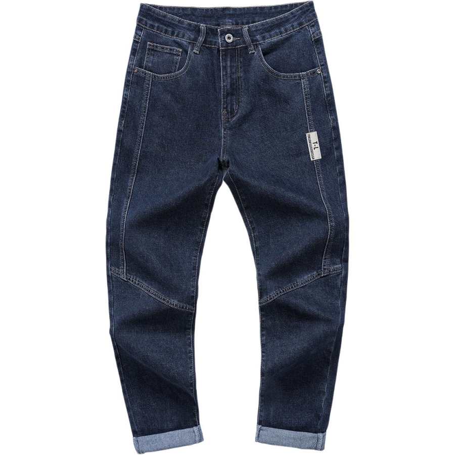 Tonlion Jeans Unisex Blue Gray Thickened And Fleece Lined Straight Fit Pants