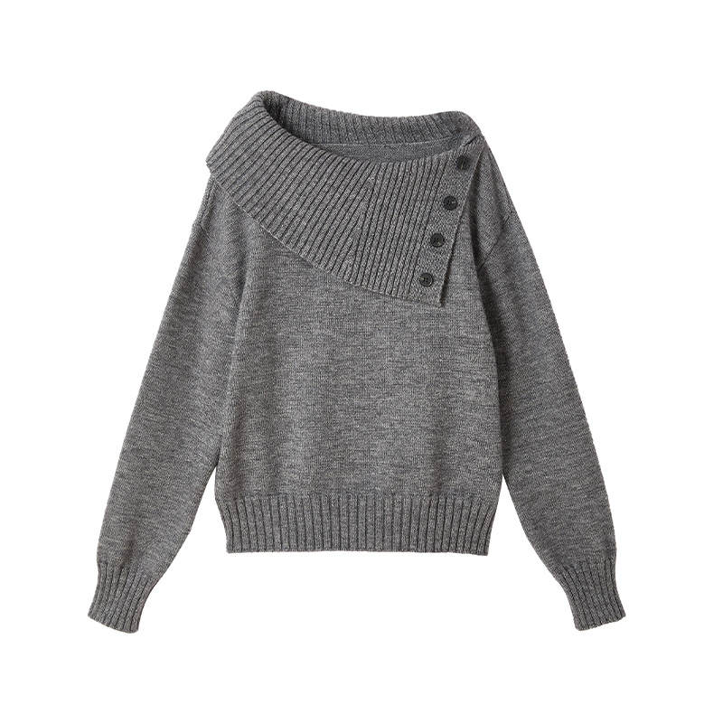 XIANGYING XIANGYING Sweaters Women's Medium Gray Lapel Moderate Base Layer