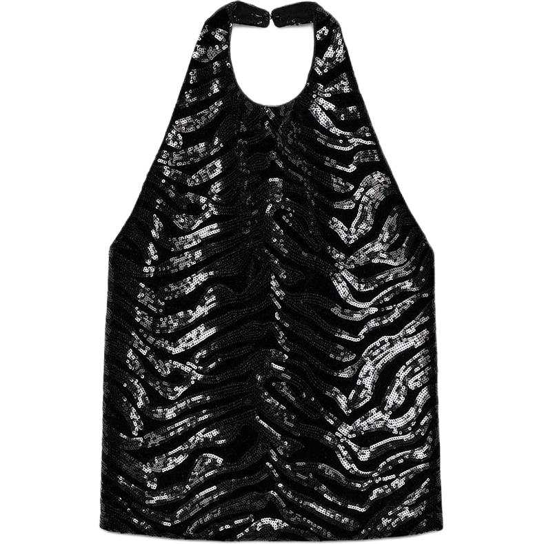 ZARA Tank Tops Women's Black Moderate Halter Neck