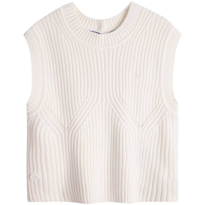 Calvin Klein Knitwear Women's YBI Milk White Crew Neck Moderate